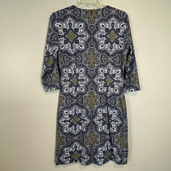 J McLaughlin Dress Blue Print Size Small 3/4 Sleeves - Picture 6 of 9